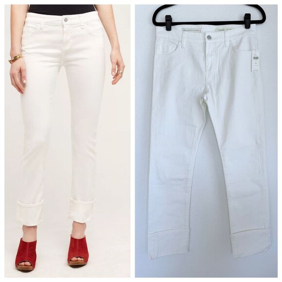 NWT Anthropologie Pilcro Parallel Mid-Rise Straight Fit High Cuff Jeans in White - Picture 1 of 15